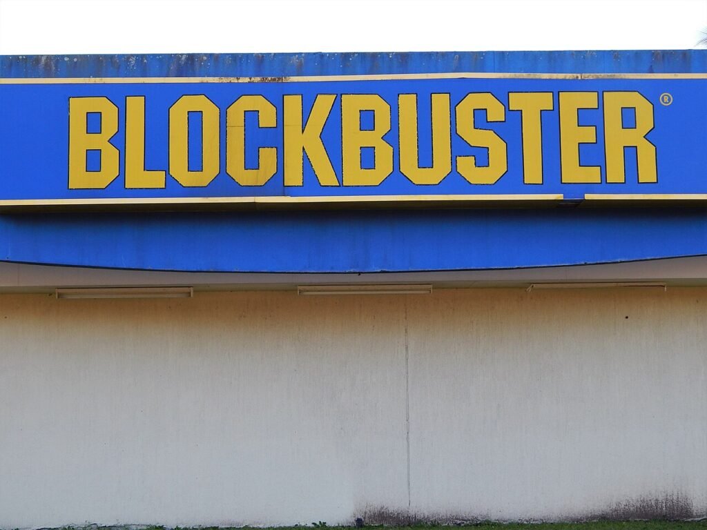 Blockbuster: Signage on a Blockbuster Video building in the regional Queensland city of Rockhampton, Queensland in 2014, prio